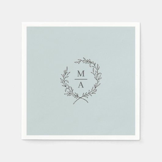 Light Blue Simple Elegant Laurel Wreath Monogram Serviette (Vorderseite)