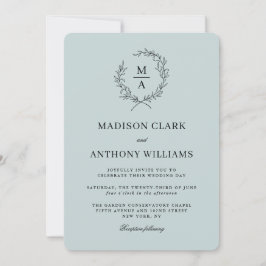 Light Blue Simple Elegant Monogram Wedding Einladung