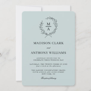 Light Blue Simple Elegant Monogram Wedding Einladung