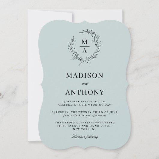 Light Blue Simple Elegant Monogram Wedding Einladung (Vorderseite)
