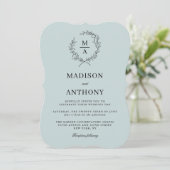 Light Blue Simple Elegant Monogram Wedding Einladung (Stehend Vorderseite)