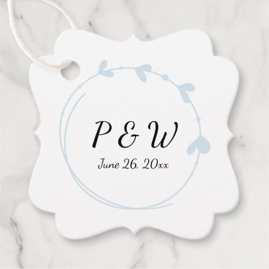 Light Blue Simple Heart Wreath Monogram Wedding Geschenkanhänger (Vorderseite)
