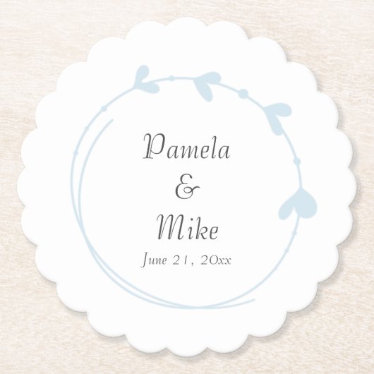 Light Blue Simple Heart Wreath Wedding Untersetzer (Vorderseite)