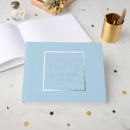 Light Blue Simple Stylized Letters Wedding Gästebuch (Vorderseite offen)