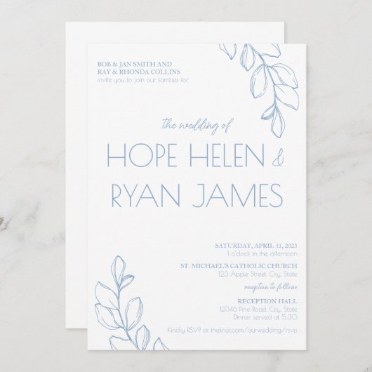 Light Blue Simple Wedding Einladung (Vorne/Hinten)