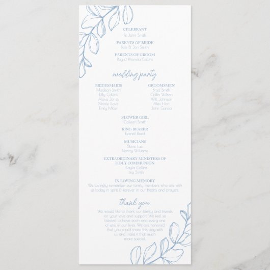 Light Blue Simple Wedding Programm (Rückseite)