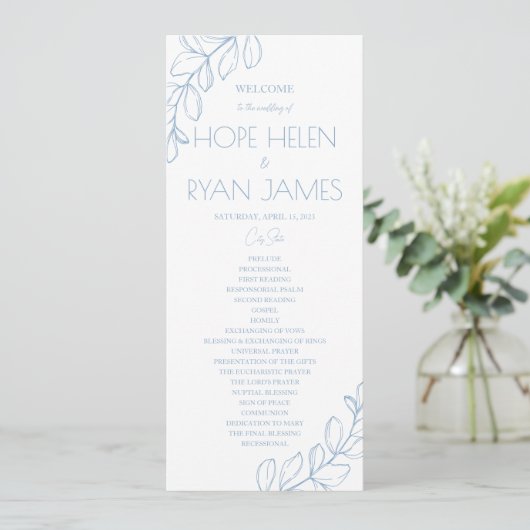 Light Blue Simple Wedding Programm (Stehend Vorderseite)