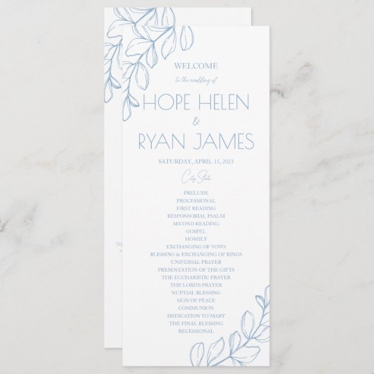 Light Blue Simple Wedding Programm (Vorne/Hinten)