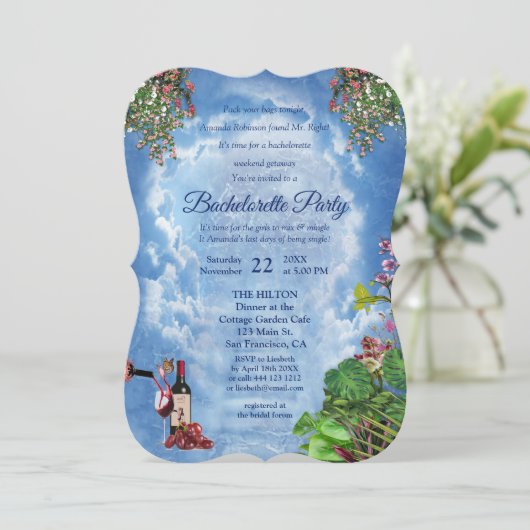 Light Blue Sky & Clouds Bachelorette Einladung (Stehend Vorderseite)