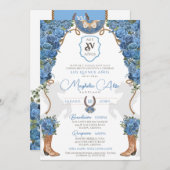 Light Blue Sky Floral Western Charro Quinceañera Einladung (Vorne/Hinten)