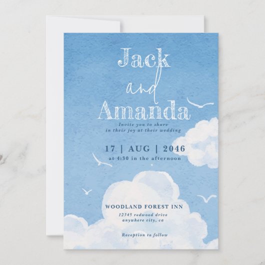 Light Blue Sky Relaxing Wedding Invitation Cards Einladung (Vorderseite)
