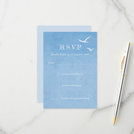 Light Blue Sky Watercolor Hochzeitsfeier Einladung (Vorderseite/Rückseite Beispiel)