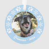 Light Blue Snowflake and Paws Dog Foto Weihnachten Ornament (Rückseite)