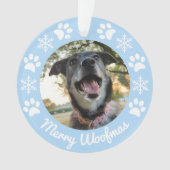 Light Blue Snowflake and Paws Dog Foto Weihnachten Ornament (Vorderseite)