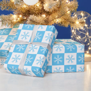 Light Blue Snowflake Checked Patchage Holiday Geschenkpapier