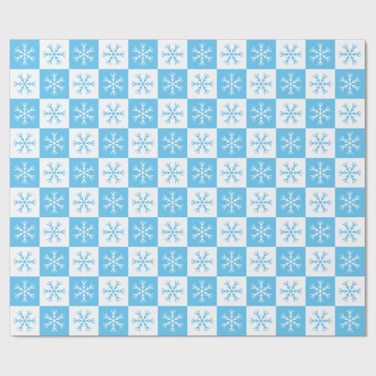 Light Blue Snowflake Checked Patchage Holiday Geschenkpapier (Flach)