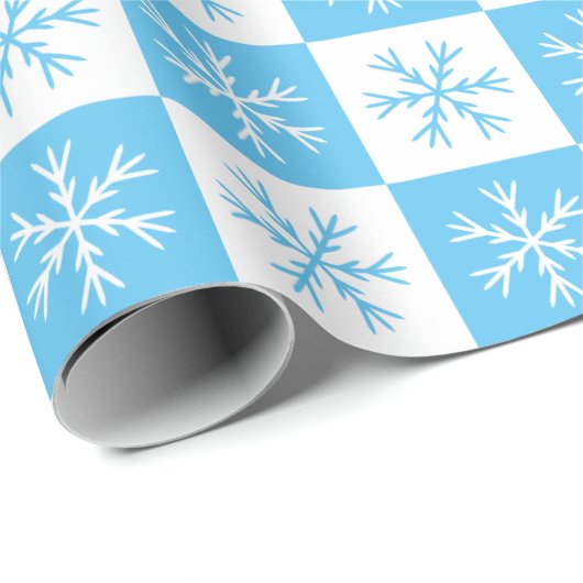 Light Blue Snowflake Checked Patchage Holiday Geschenkpapier (Rolleneckpunkt)