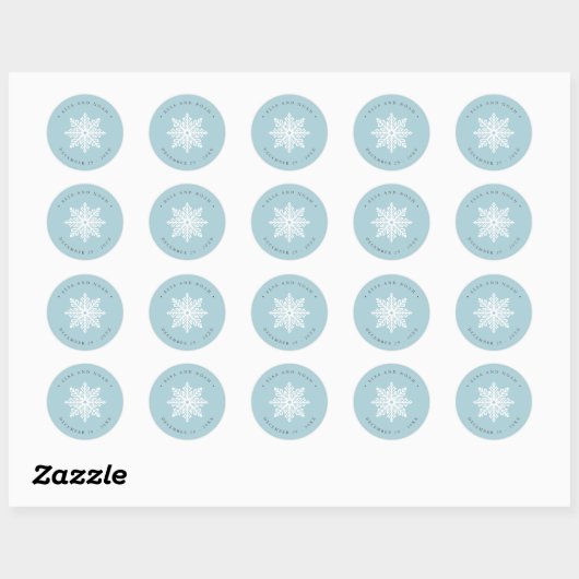 Light Blue Snowflake Hochzeit Runder Aufkleber (Blatt)