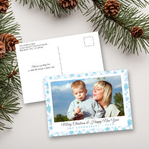 Light Blue Snowflakes Holiday Foto Feiertagspostkarte