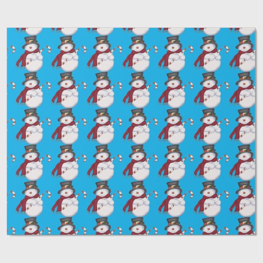 Light Blue Snowman Wrapping Paper Geschenkpapier (Flach)