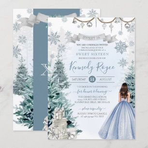 Light Blue Snowy Winter Sweet 16 Geburtstag Einladung