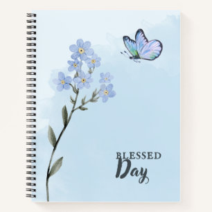 Light Blue Soft Watercolor Blume und Butterfly Notizblock