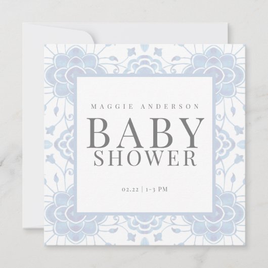 Light Blue Square Baby Dusche Einladung (Vorderseite)
