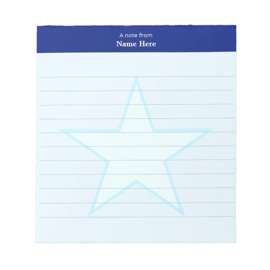 Light Blue Star & Blue Header Lined Notizblock (Vorderseite)