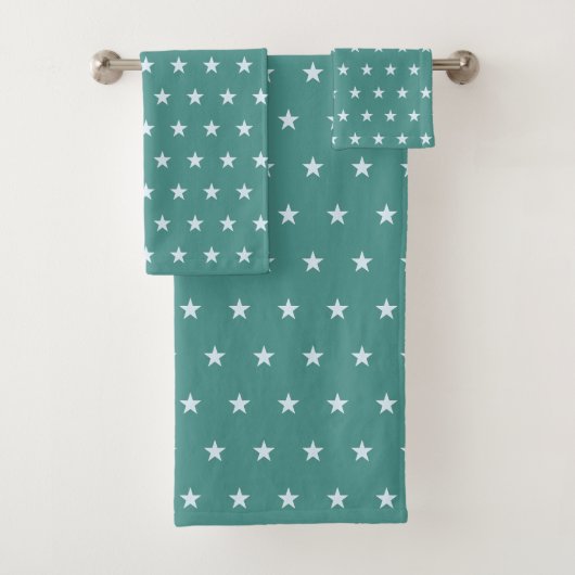 Light Blue Star Muster auf Aquamarin Badhandtuch Set (Insitu)