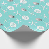Light Blue Starfish Sand Dollar Tropisches Weihnac Geschenkpapier (Ecke)