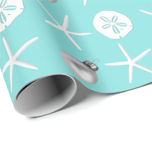 Light Blue Starfish Sand Dollar Tropisches Weihnac Geschenkpapier (Rolleneckpunkt)