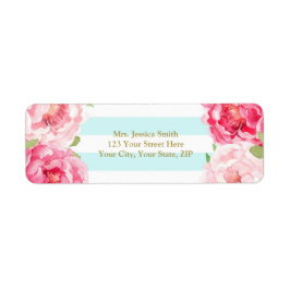 Light Blue Strip Pink Floral Return Address Label