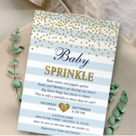 Light Blue Stripe Confetti Baby Boy Sprinkle Einladung