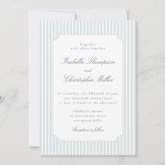 Light Blue Stripe Framed Wedding Invitation Einladung (Vorderseite)
