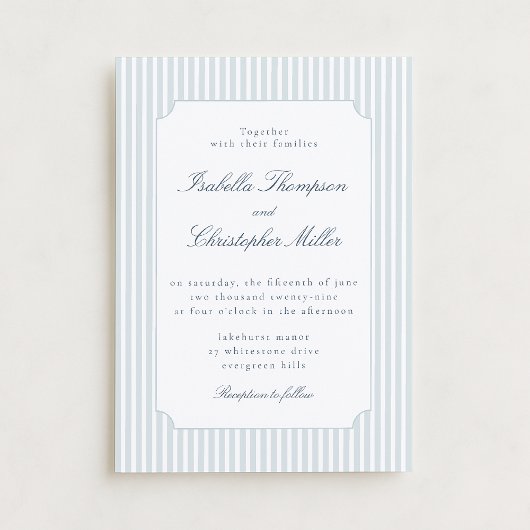Light Blue Stripe Framed Wedding Invitation Einladung