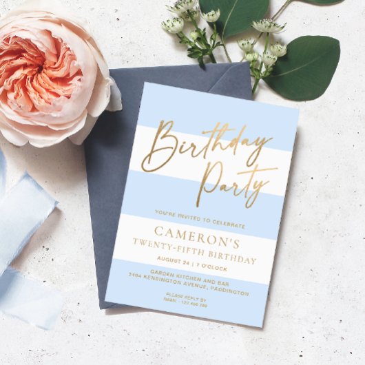 Light Blue Stripe Gold Geburtstag Einladung