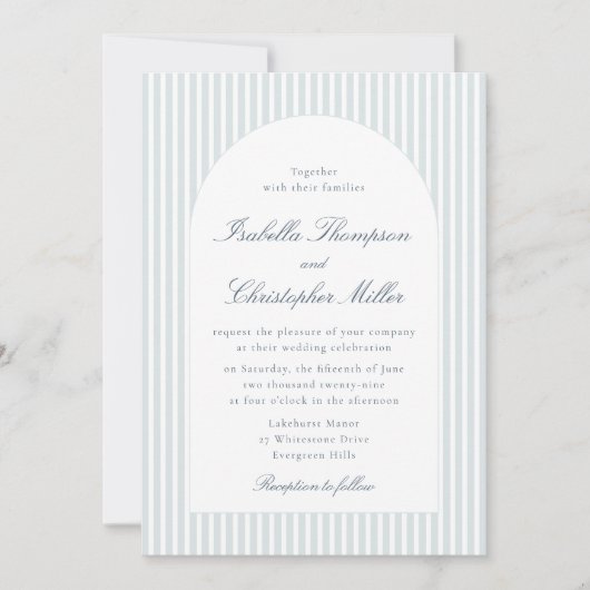 Light Blue Striped Arch Wedding Invitation Einladung (Vorderseite)