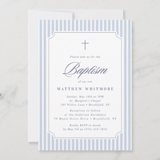 Light Blue Striped Baptism Invitation Einladung (Vorderseite)