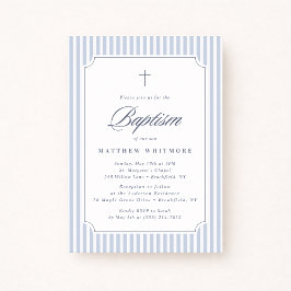 Light Blue Striped Baptism Invitation Einladung