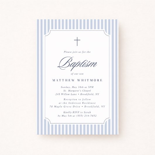 Light Blue Striped Baptism Invitation Einladung
