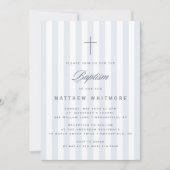 Light Blue Striped Boy Baptism Invitation Einladung (Vorderseite)
