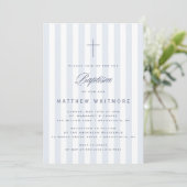 Light Blue Striped Boy Baptism Invitation Einladung (Stehend Vorderseite)