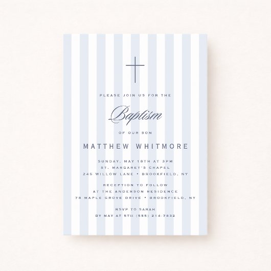 Light Blue Striped Boy Baptism Invitation Einladung