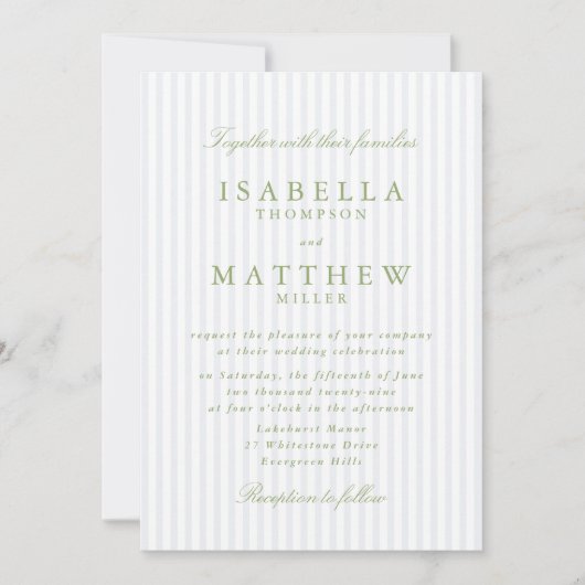 Light Blue Striped Classic Wedding Invitation Einladung (Vorderseite)
