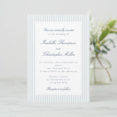 Light Blue Striped Modern Script Wedding Invitatio Einladung (Stehend Vorderseite)