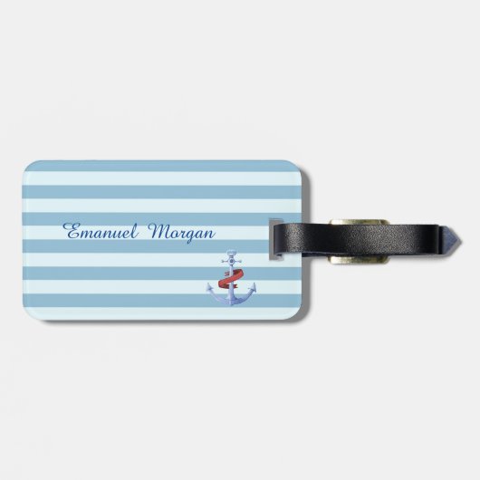 Light Blue Striping Ancor Monogram Gepäckanhänger (Rückseite horizontal)