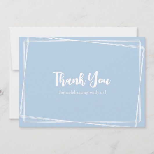Light Blue Stylish Script Geometric Frame Wedding Dankeskarte (Vorderseite)