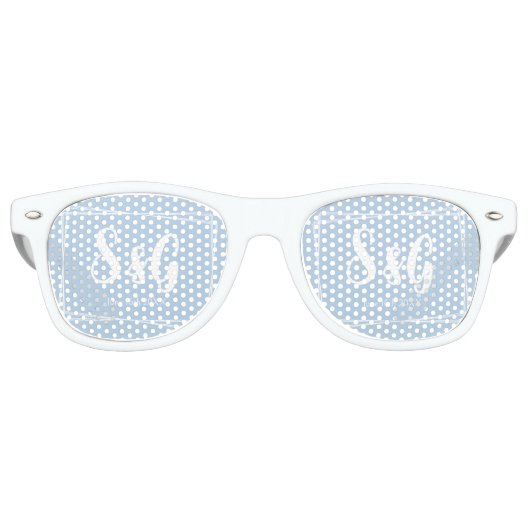 Light Blue Stylish Script Novelty Wedding Initials Partybrille (Vorderseite)