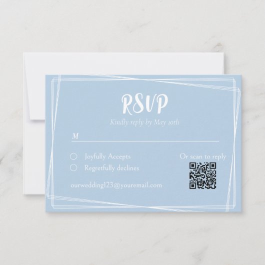 Light Blue Stylish Script QR Wedding RSVP Card Karte (Vorderseite)
