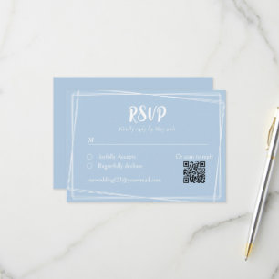 Light Blue Stylish Script QR Wedding RSVP Card Karte